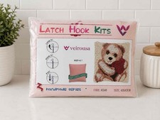 Teddy Bear Heart Latch Hook Handmade Kits Pillow Complete Kit 17" X 17" NEW
