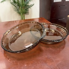 Vintage Pyrex Amber Brown Glass Pie Plate Dish 9-inch #209 Made in USA (pair)