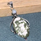 Peace Jade Rainbow Moonstone 925 Silver Plated Pendant 2.7" Most Beautiful GW
