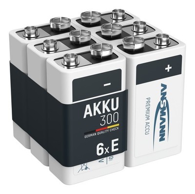 ANSMANN Akku 9V 300mAh E-Block NiMH 1,2V   1000x wiederaufladbar (6 Stück)