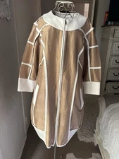 CELINE Bronze Gold   3/4 Sleeve Silk Zip Front Dress Size 40 M