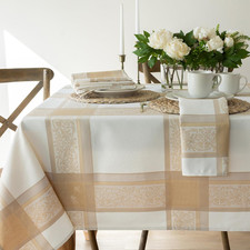 Heavyweight Jacquard Fabric Table Cloth with Gold Metallic Accents, D cor for Ev