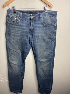 Mavi Jeans Mens 34x30 Blue Medium Wash Slim Straight 5 Pocket Denim Distressed