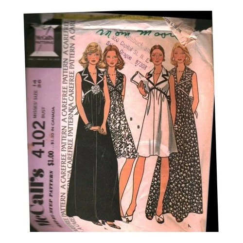 Vintage 1974 McCalls 4102 Misses Dress Sewing Pattern Size 14 Bust 36 70s Boho