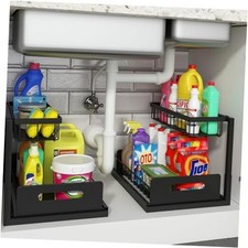 Under Sink Organizer, Pull Out Cabinet Organizer Slide Out Sink 2 Pack Black