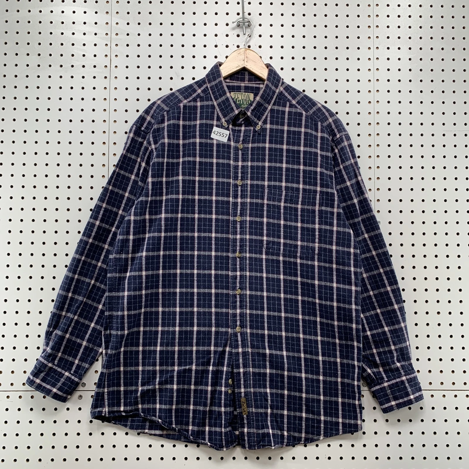 Vintage Teton Woolrich Shirt Mens L Blue Long Sleeve Textured Outdoor Hiking
