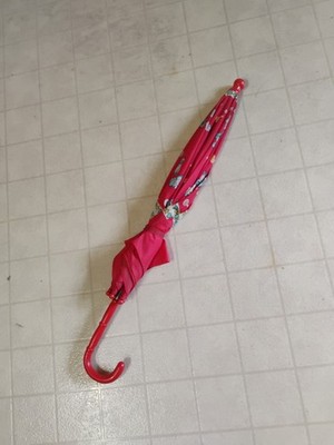 Vintage Kids Umbrella Red With Hook Handle Candy And Bunny Rabbit Theme 1980's
