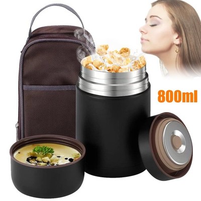 Thermobehälter für Speisen 800ml Edelstahl Warmhaltebehälter Thermoskanne+Löffel