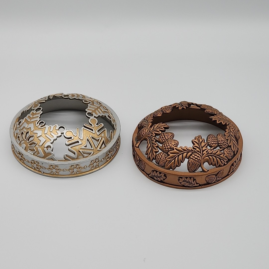 Pair Yankee Candle Illuma-Lid  Jar Candle Toppers Leaves/Acorns Snowflakes Used
