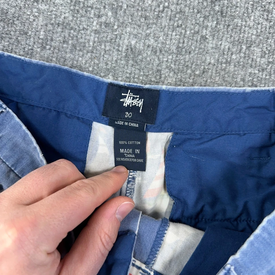 Stussy Shorts Men Size 30 Blue Sailboat Bermuda Chino Faded Vintage Y2K - Image 4 of 4