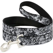 Dog Leash Born to Blossom Black/White WIDE 1.5"