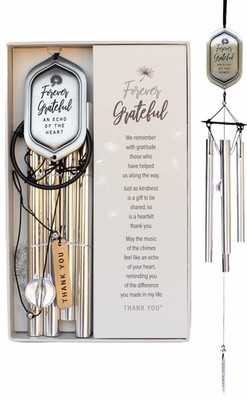 Forever Grateful Wind Chime with Engraved Thank You Message - Unique Silver 