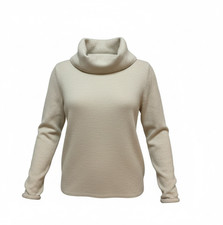 DKNY Jeans Cowl Neck Sweater Women's Large Beige Hi-Low Hem Slit Sides Pullover