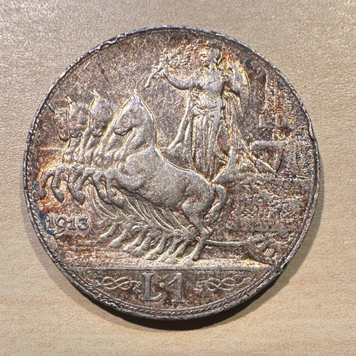 1913 Italy 1 Lira Vittorio Emanuele III Monster Toned Obverse - Picture 2 of 2