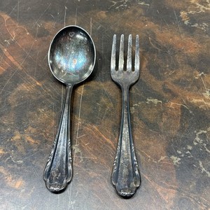 Silver Plated Spoon And Fork 4 1/2 Inches Long Marked 2 BSF 90