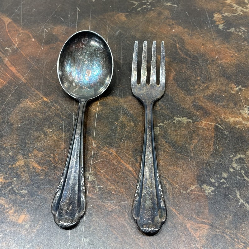 Silver Plated Spoon And Fork 4 1/2 Inches Long Marked 2 BSF 90