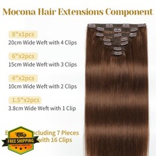 Mocona Chocolate Brown Clip In Hair Extensions 18" 150g 7pc Remy Human Hair S...