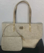 Kate Spade Harmony Frosted Gold Leather Felt Tote Wristlet