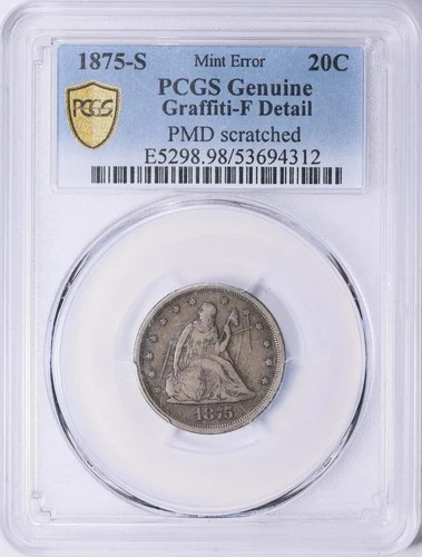 MINT ERROR 1875-S SEATED LIBERTY TWENTY CENT PCGS FINE DETAILS