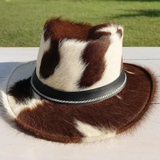 Handmade Cowhide Fedora Top Hat: Steampunk Cowboy Hair-On Leather