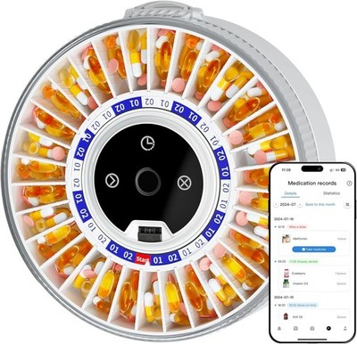 2025 Bluetooth Smart Pill Dispenser 31-Slots, Fingerprint & Mechanical Dual Lock