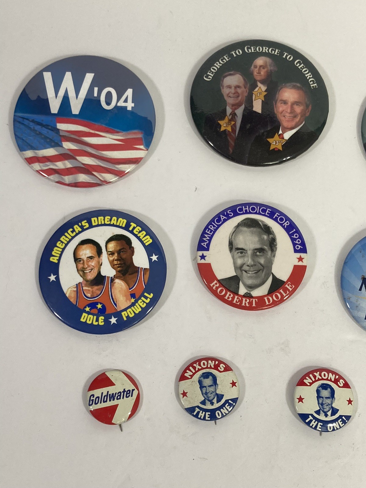 Political Pins Lot Of 13 Goldwater Nixon Dole Powel Bush
