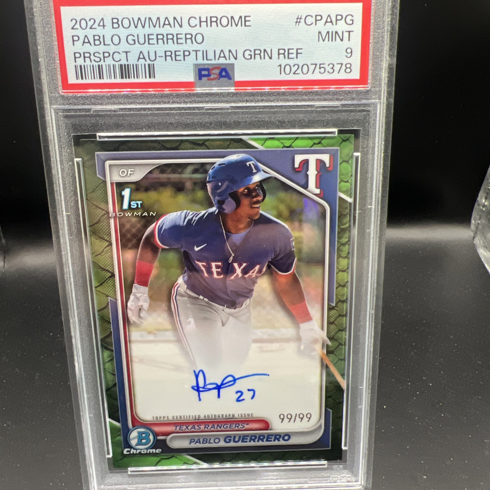 2024 BOWMAN CHROME PABLO GUERRERO GREEN REPTILIAN 1ST AUTO /99 PSA 9