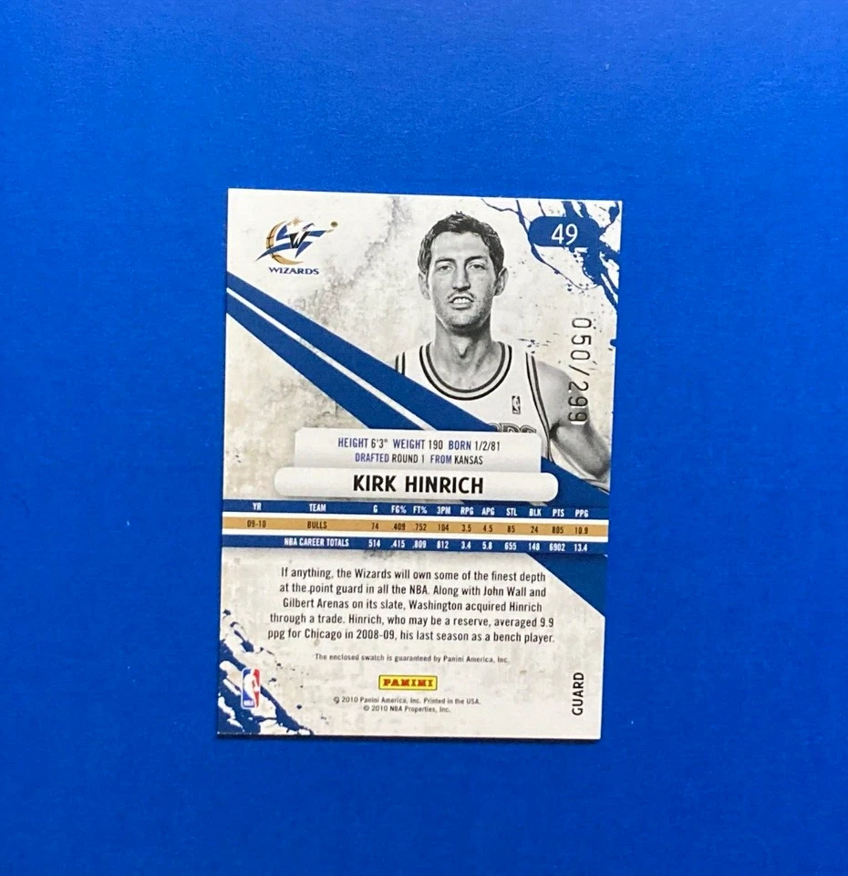 2010-11 Panini Rookies & Stars Gold Materials /299 Kirk Hinrich #49 - Image 2 of 2