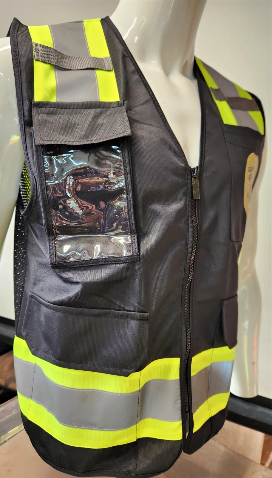 FX Two Tone High Visibility Reflective BLACK Security Safety Vest image 7