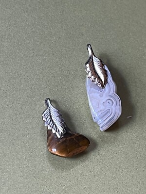 Lot of Gray White Striped Agate Slice Brown Tiger Eye Stone