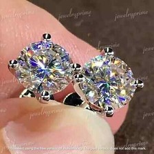 2Ct Round Cut Lab Created Diamond Solitaire Stud Earrings 14K White Gold Plated