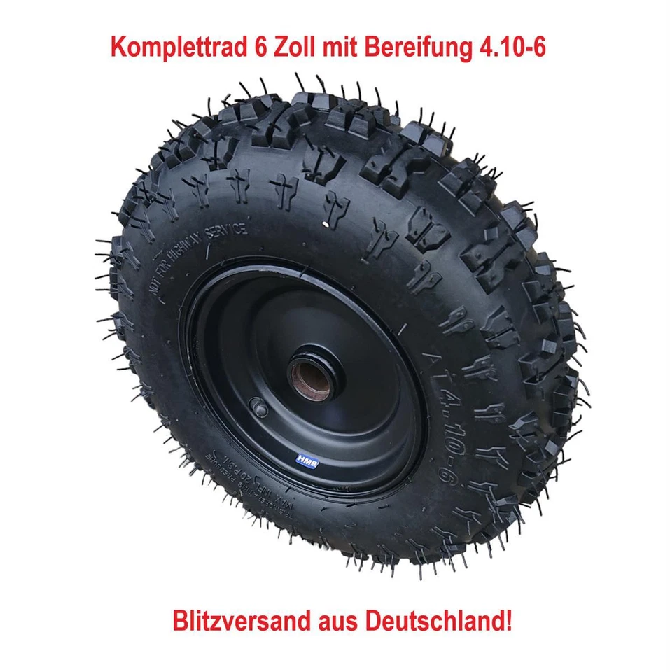 Komplettrad Felge 6 Zoll vorne schwarz mit Reifen 4.10-6 ATV Kinderquad HMParts - Bild 2 von 4