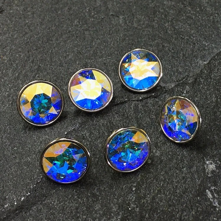 11mm Czech Crystal Rhinestone Button Shank by 6-pcs, Crystal AB/Silver, SP-3710 - Image 2 of 4