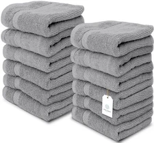 Light Grey Luxury Cotton Washcloths 12 Pc Set - Large 13x13 Inches Hotel Face...