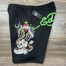 Ed Hardy Fleece Sweats Shorts Graphic Skull  ...