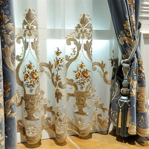Luxury Floral Embroidered Velvet Curtain European Curtain Panel Drape 1 Panel - Picture 10 of 39