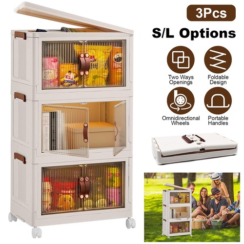 New 3Pcs Foldable Storage Bins with Magnetic Door & 360? Rotatable Wheels - 第 6/10 張圖片