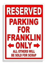 Personalized Parking Sign Wall Decal Metal Sign No Parking Customized FRANKLIN