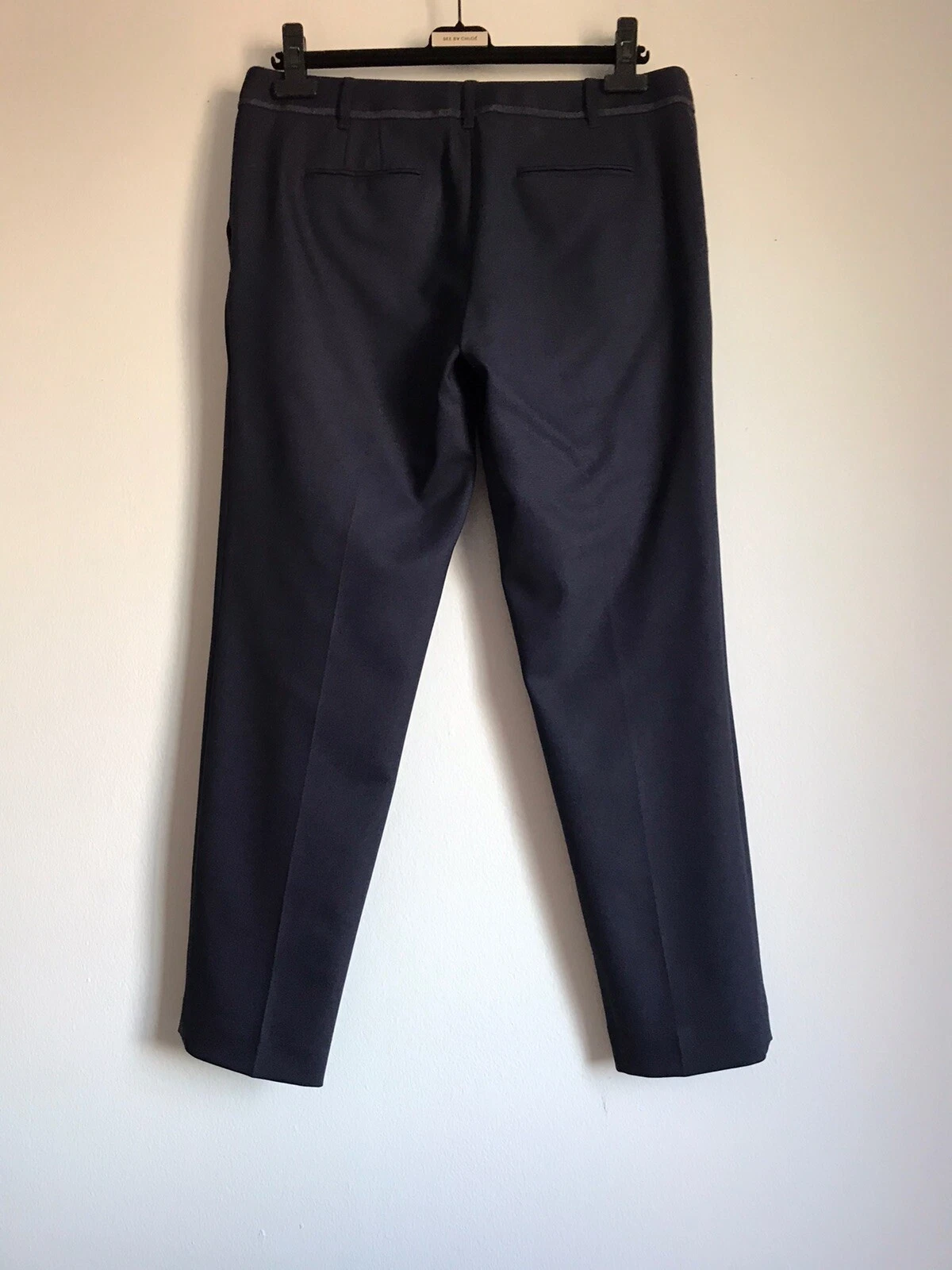 TORY BURCH ABITO PANTALONE LANA SPANDEX BLU NAVY SLIM ELASTICIZZATO TASCA TAGLIA 8