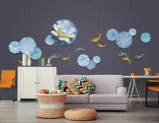 3D Blue Lotus Leaf ZHUA7825 Wallpaper Wall Murals Removable Self-adhesive Amy