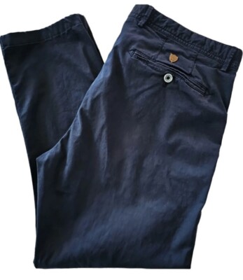 Massimo Dutti Mens Slim Fit Chino Blue Navy Trousers Pants Stretch 38 26
