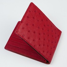 Genuine Ostrich Red Bifold Leather Wallet Men's Skin Wallet Handmade Gift