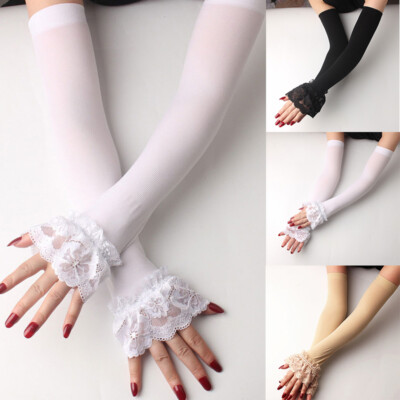 1 Pair Elastic Sleeve Driving Gloves Long Fingerless Ice Silk Arm Sleeve Mittens