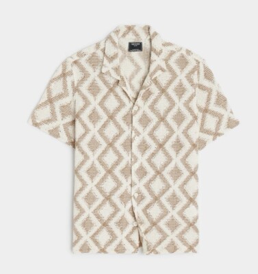 Todd Snyder Diamond Open Knit Cabana Button Down Shirt Sz XXL Beige NWT Polo