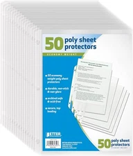 50PCS Clear Plastic Sheet Page Protectors Sleeves A4 Size Document Ring Binder