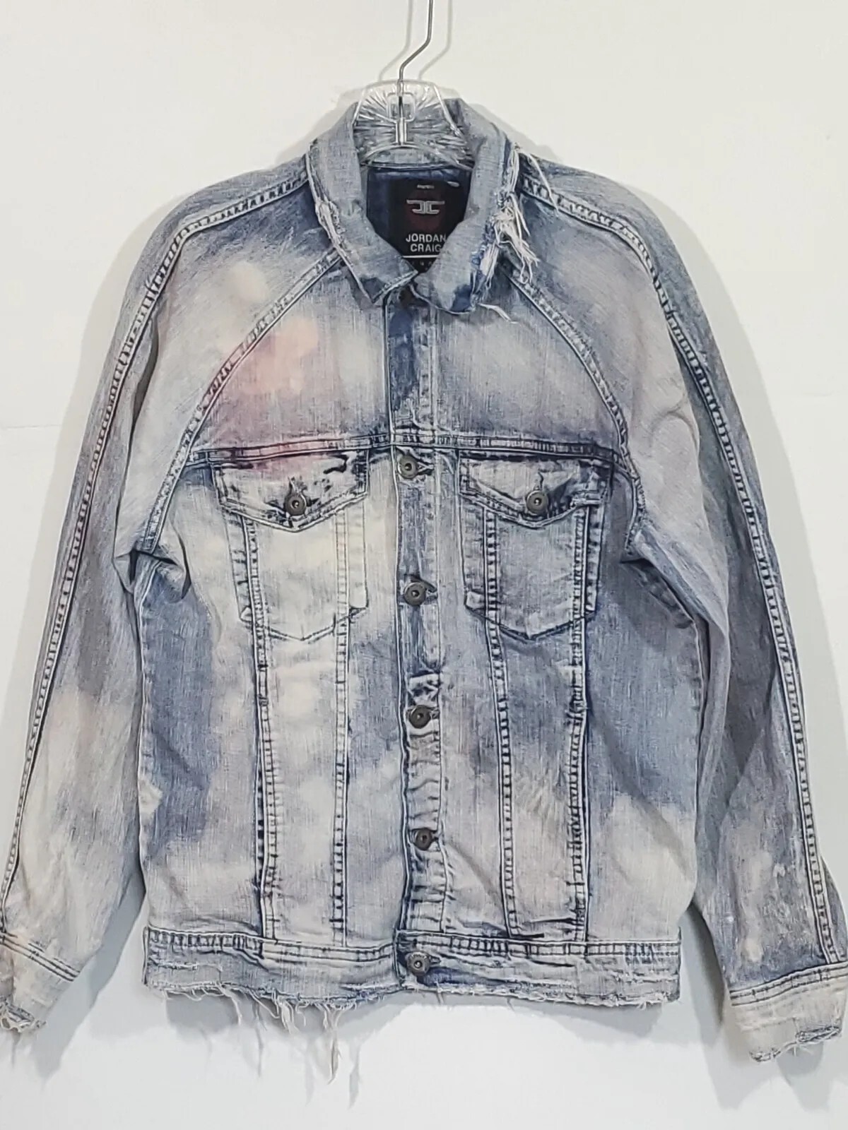 Jordan Craig M Destroyed Distressed Factory Stained Jean Denim Light Wash Jacket