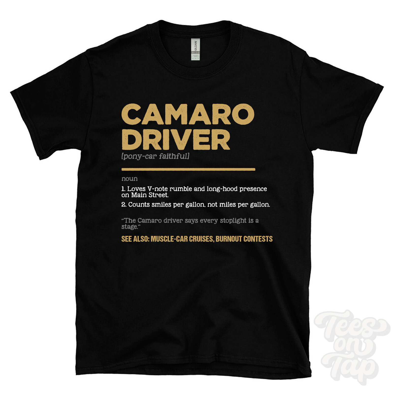T shirt pilota Camaro stile dizionario divertente pony car fedele muscle car