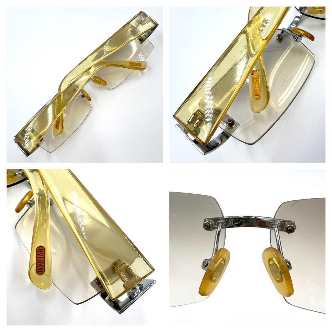 BVLGARI Authentic Sunglasses Rimless Silver Yellow Eyewear BVLGARI Authentic Sunglasses Rimless Silver Yellow Eyewear