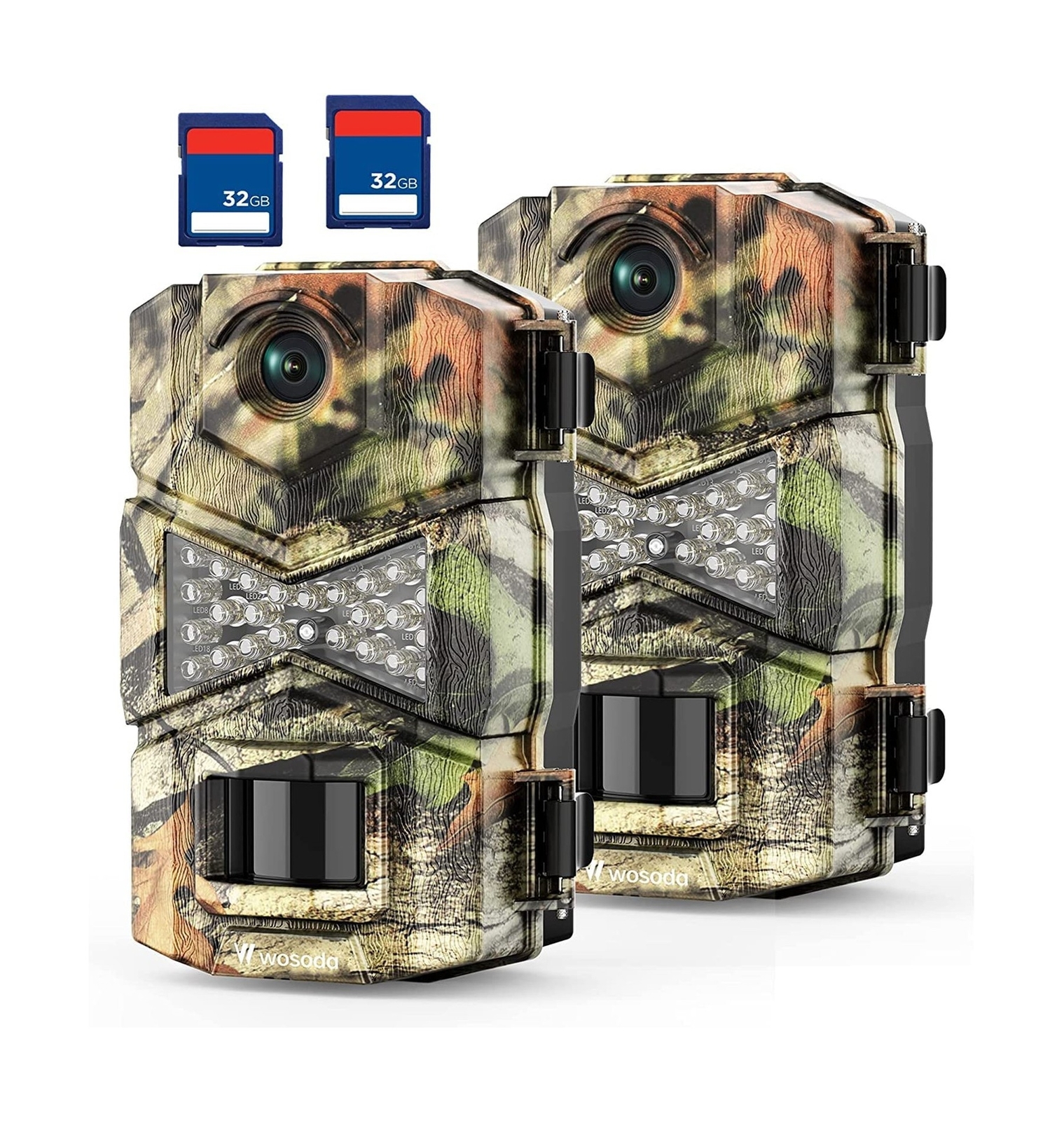WOSODA Trail Camera 2 Pack 24MP 1080P HD - Game Camera With 32GB SD Card, Fas...