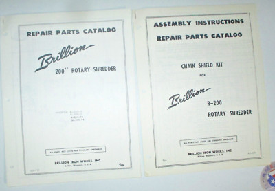 Brillion R-200-02/03/04 Rotary Shredder Mower Cutter Parts Catalog Manual 1969